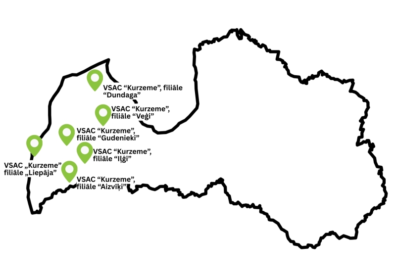 VSAC Kurzeme filiāles kartē