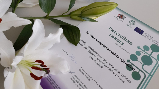 Pateicības raksts Sociālās integrācijas valsts aģentūrai par nozīmīgu ieguldījumu pieaugušo neformālās izglītības procesa veicināšanā un kvalitatīva mācību procesa nodrošināšanā