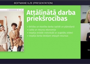 Ekrānšāviņš, kurā redzams slaids "Attālinātā darba priekšrocības".