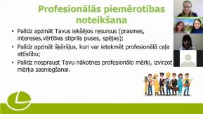 Informatīvā pasākuma prezentācijas slaids par profesionālās piemērotības noteikšanas pakalpojuma sniegtajiem pozitīvajiem ieguvumiem