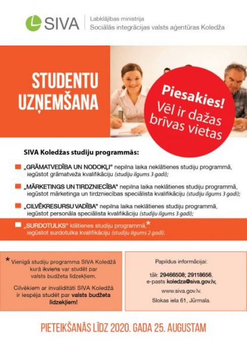 AttÄls, kurÄ redzama informÄcija par rudens uzÅemÅ¡anu SIVA KoledÅ¾as studiju programmÄs