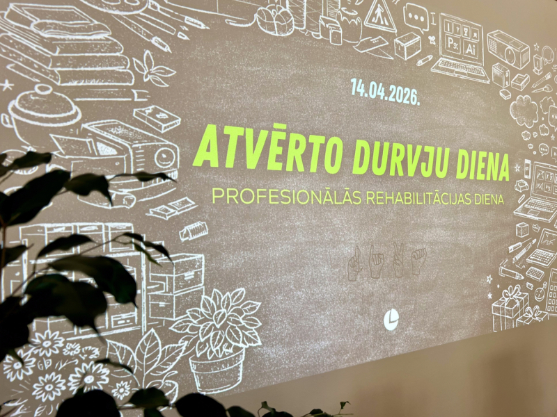 Atvērto durvju dienas grafiskais noformējums ar pasākuma datumu un nosaukumu.