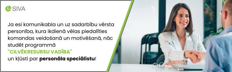 Sieviete paspiež roku vīrietim, blakus tekstuāls profesijas apraksts