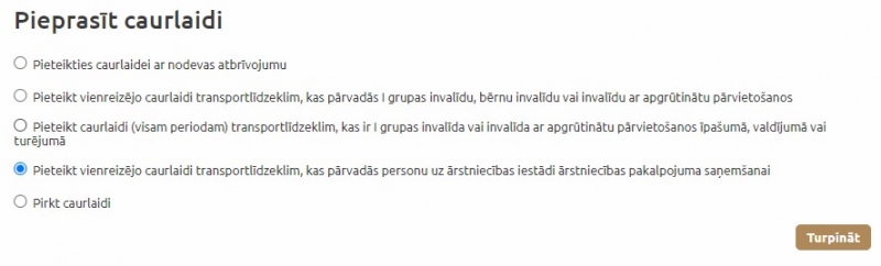 caurlaides pieprasīšanas iepsējas