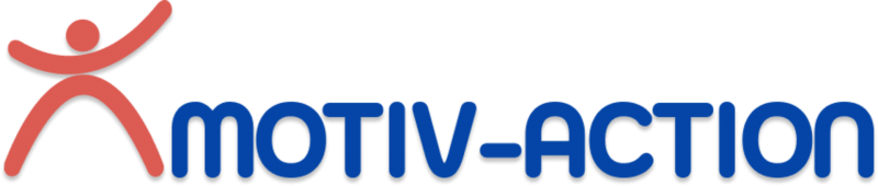 Projekta logo, kurā angļu valodā rakstīts "Motiv-Action"