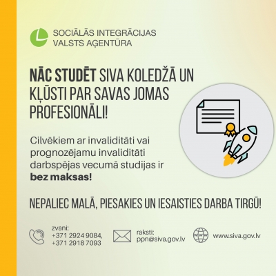 Informatīvs paziņojums: Nāc studēt SIVA Koledžā un kļūsti par savas jomas profesionāli!