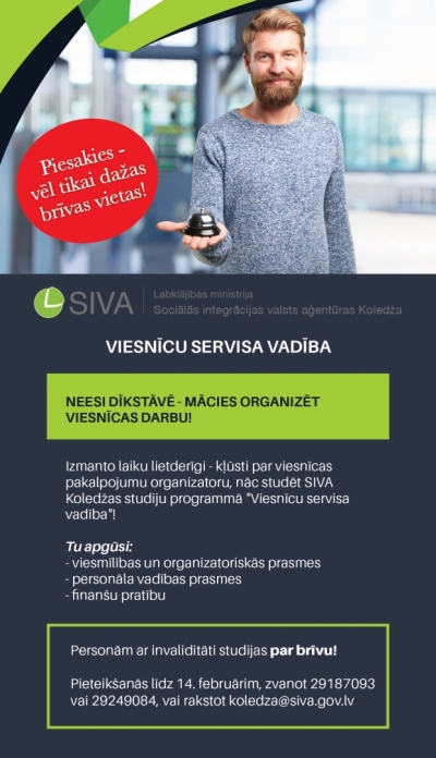 Informācija par studiju programmu "Viesnīcu servisa vadība", uzņemšana pagarināta līdz 14.februārim