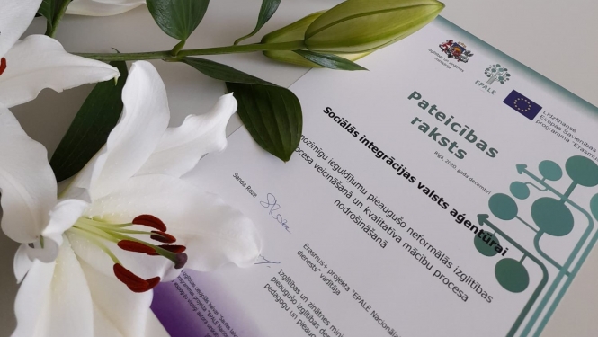 Pateicības raksts Sociālās integrācijas valsts aģentūrai par nozīmīgu ieguldījumu pieaugušo neformālās izglītības procesa veicināšanā un kvalitatīva mācību procesa nodrošināšanā