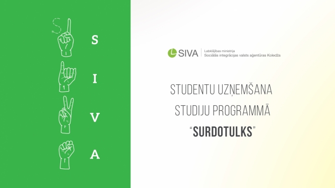 vizuāls uzsaukums studentu uzņemšanai surdotulku programmā