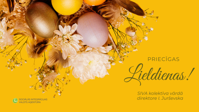 krāsotu Lieldienu olu dekorācija un apsveikumu teksts