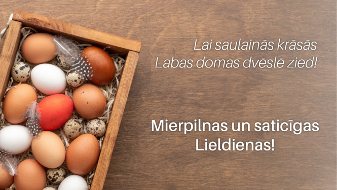 Lieldienu apsveikums - koka kaste ar krāsotām olām