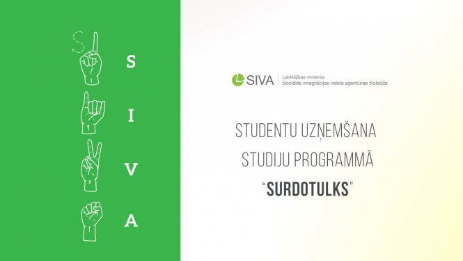 vizuāls uzsaukums studentu uzņemšanai surdotulku programmā