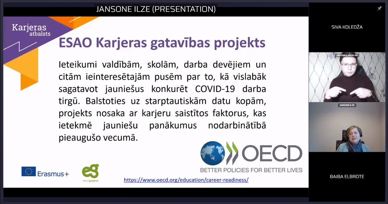 Ekrānšāviņš, kurā redzams slaids "ESAO Karjeras gatavības projekts".