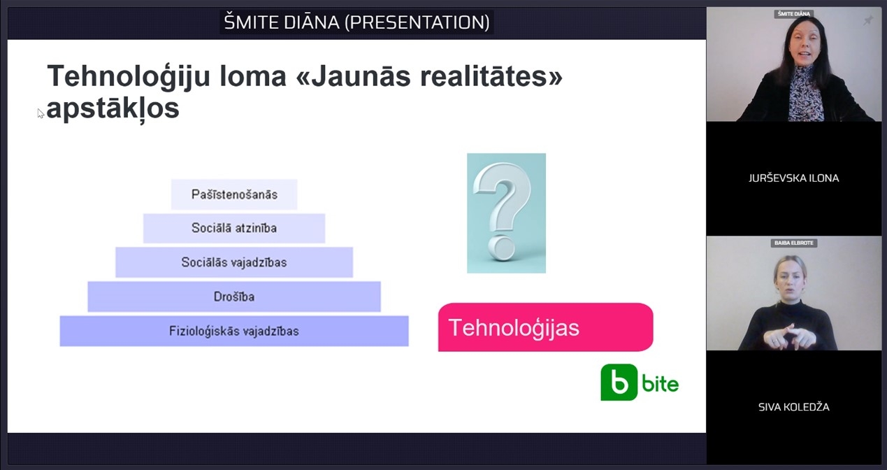 Ekrānšāviņš, kurā redzams slaids "Tehnoloģiju loma "Jaunās realitātes" apstākļos".