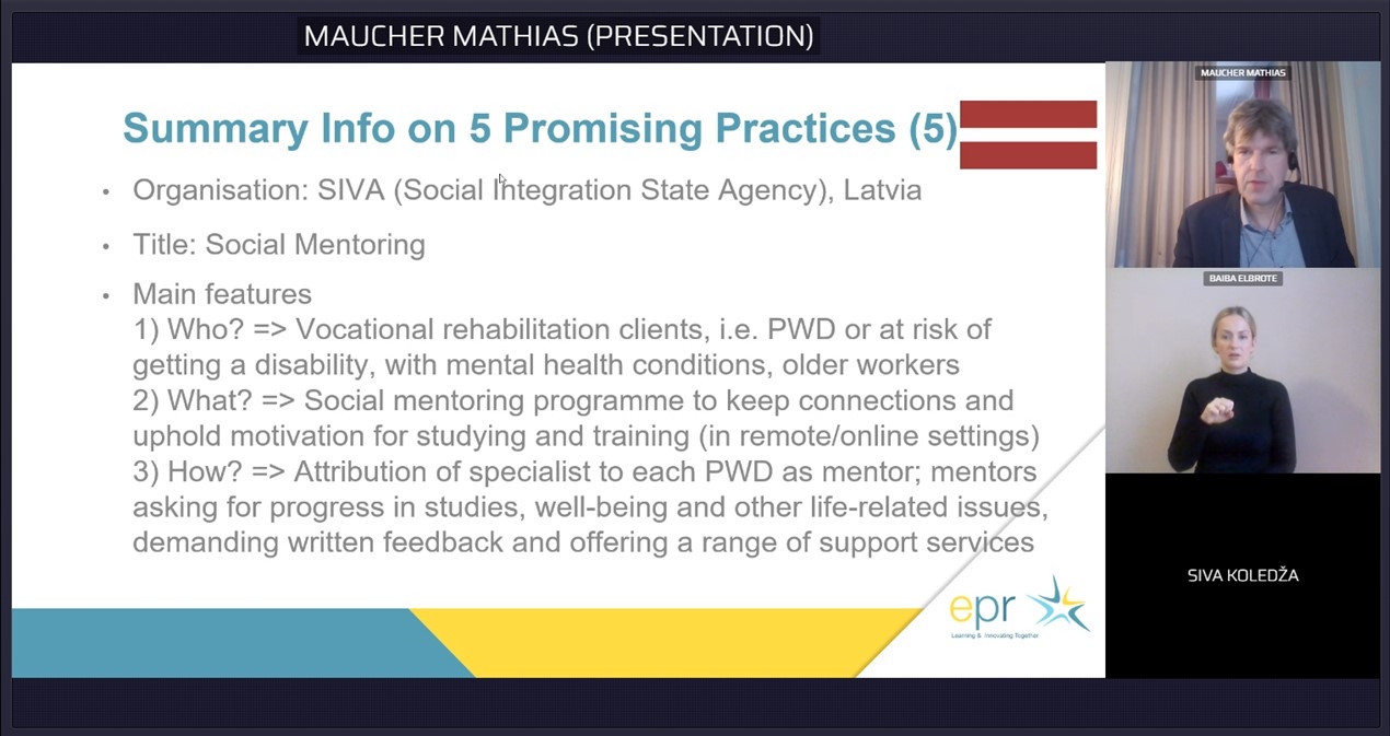 Ekrānšāviņš, kurā redzams slaids "Summary Info on 5 Promising Practices".