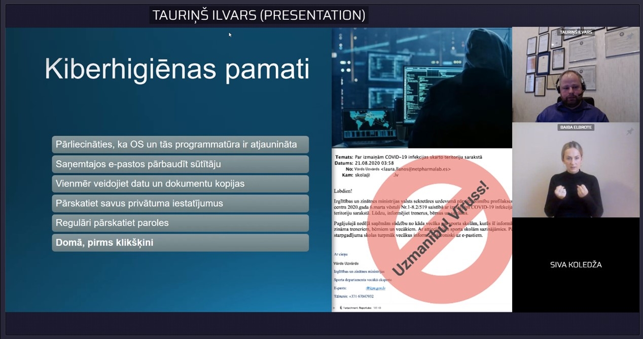 Ekrānšāviņš, kurā redzams slaids "Kiberhigiēnas pamati".