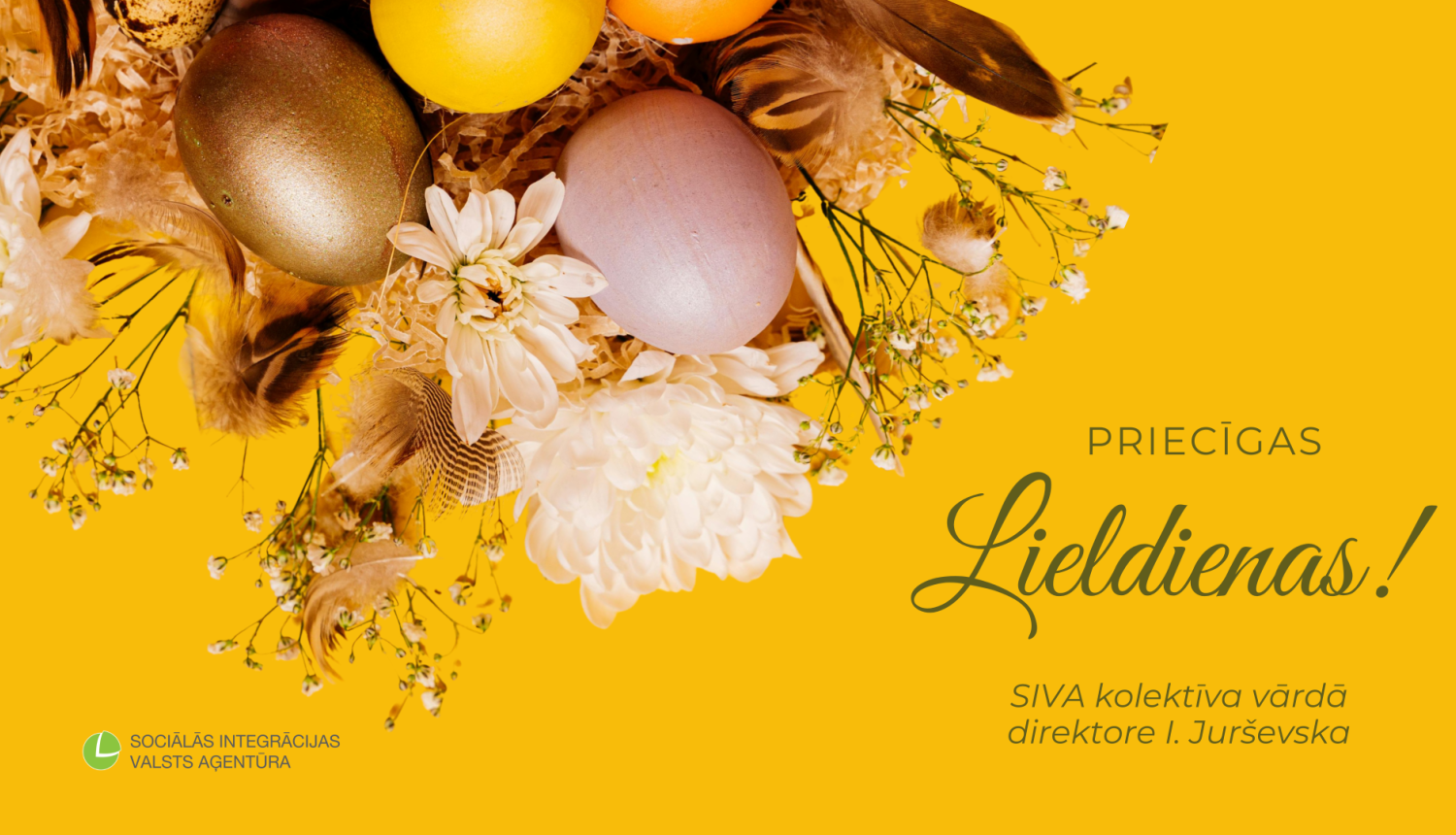 krāsotu Lieldienu olu dekorācija un apsveikumu teksts