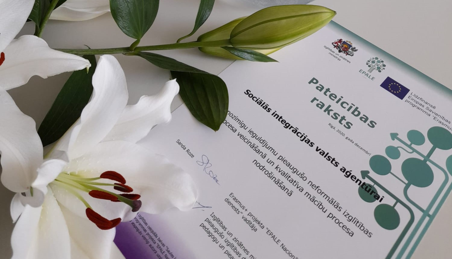 Pateicības raksts Sociālās integrācijas valsts aģentūrai par nozīmīgu ieguldījumu pieaugušo neformālās izglītības procesa veicināšanā un kvalitatīva mācību procesa nodrošināšanā